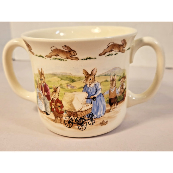 Royal Doulton Bunnykins Hug-A-Mug Child's Two 2 Handled Cup Mother/Child England - Picture 1 of 6